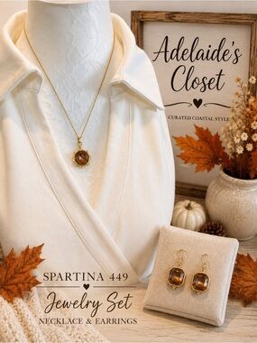 Spartina 449 Gold-Tone Necklace and Stud Earrings with Deep Amber Faceted Stones